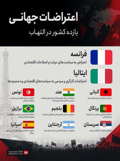 اعتراضات جهانی؛ یازده کشور در التهاب – اینفوگرافیک